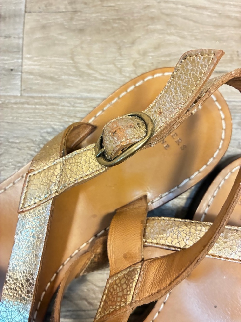 Sezane Ella Gold Strappy Leather Sandals - Picture 3 of 14